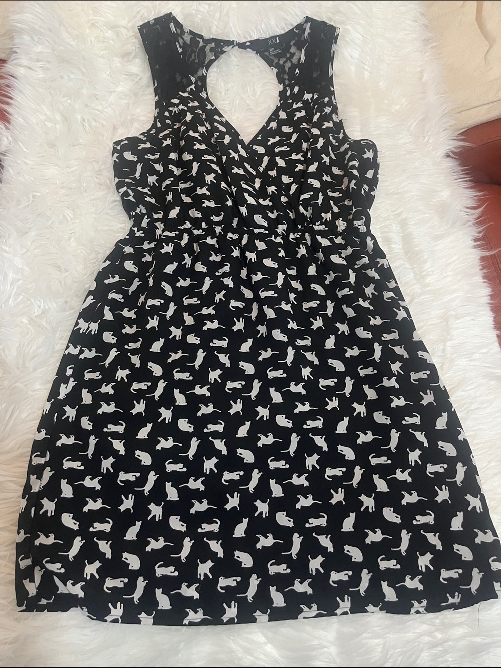 Forever 21 Black Dress with White Cat Print